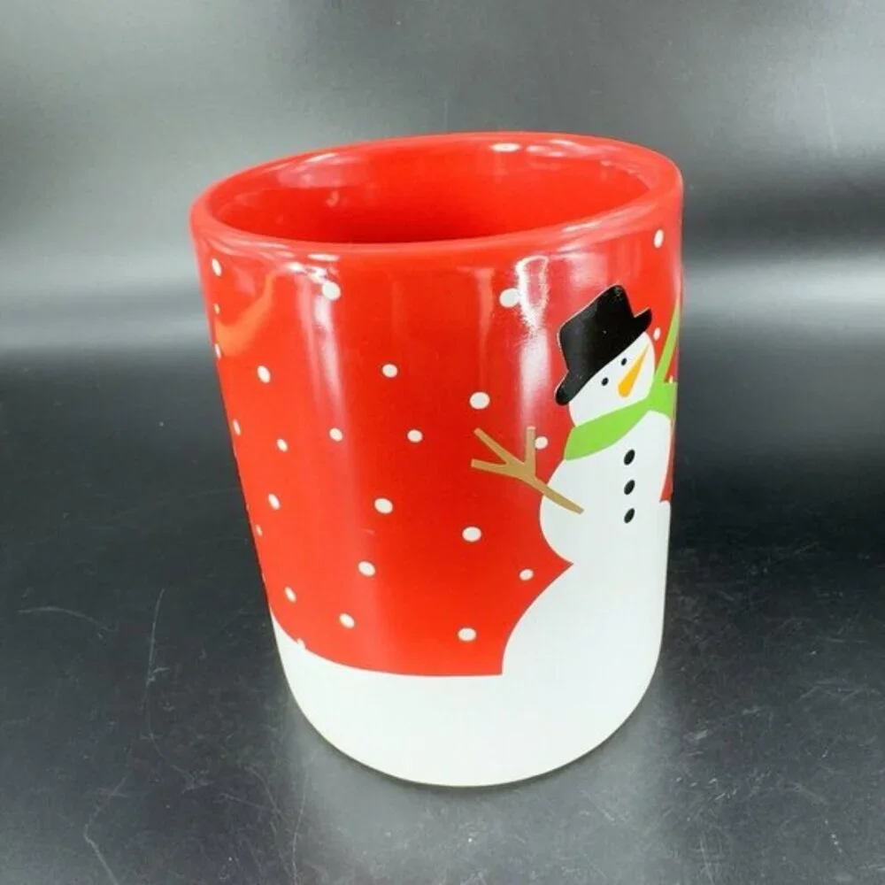 2015 Crate & Barrel Happy Snowman Mug Cup Red White by Joan Anderson Ceramic Set
